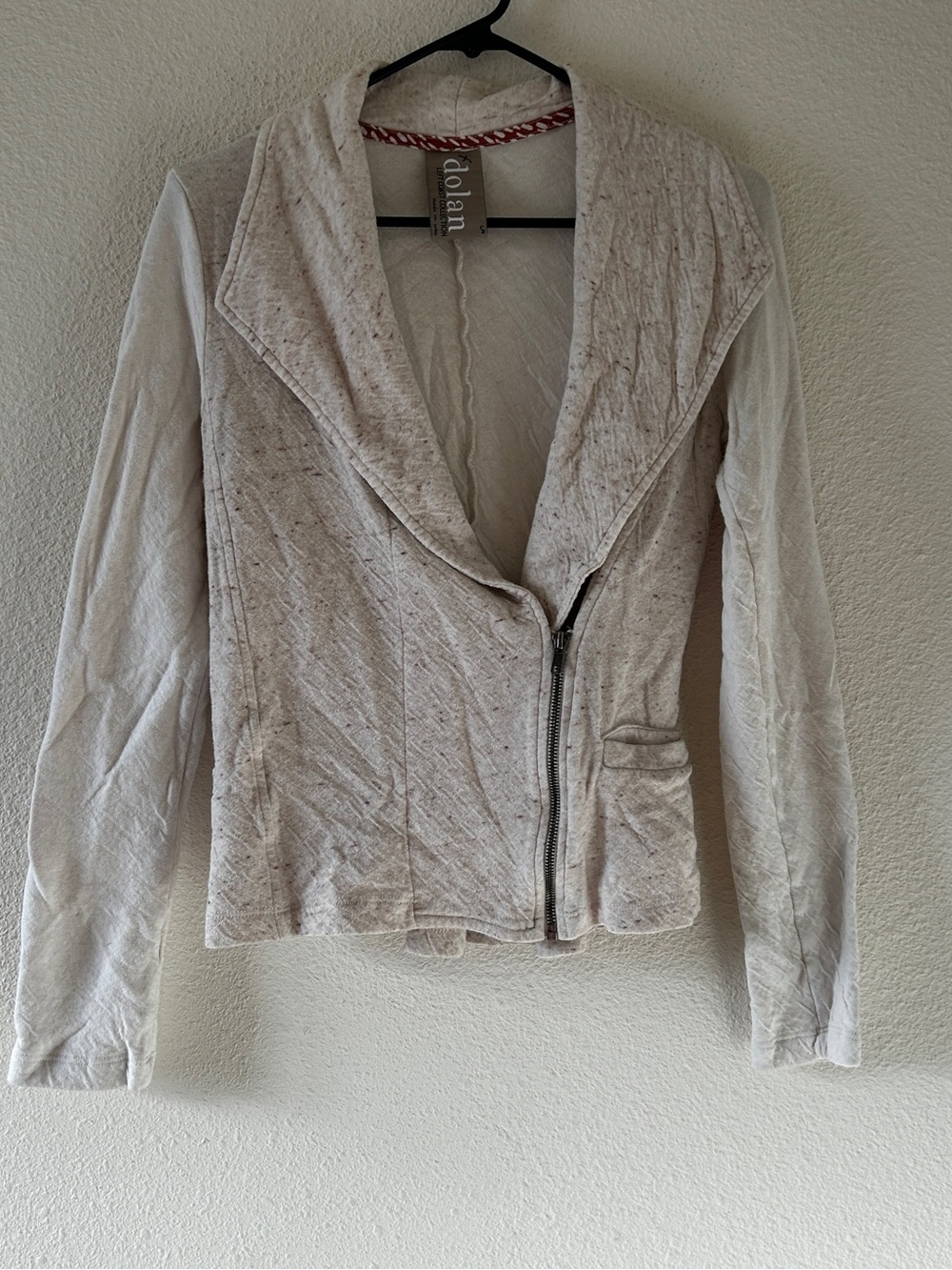 Dolan Cream Quilted Asymmetrical Zip Jacket Sweater Coastal Nautical Women’s L